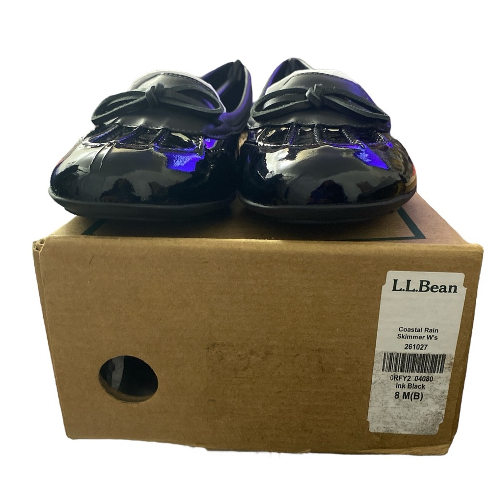 L.L. Bean Black Patent Leather Coastal Rain Skimmers, NIB, size 8M, $55 - Picture 6 of 7